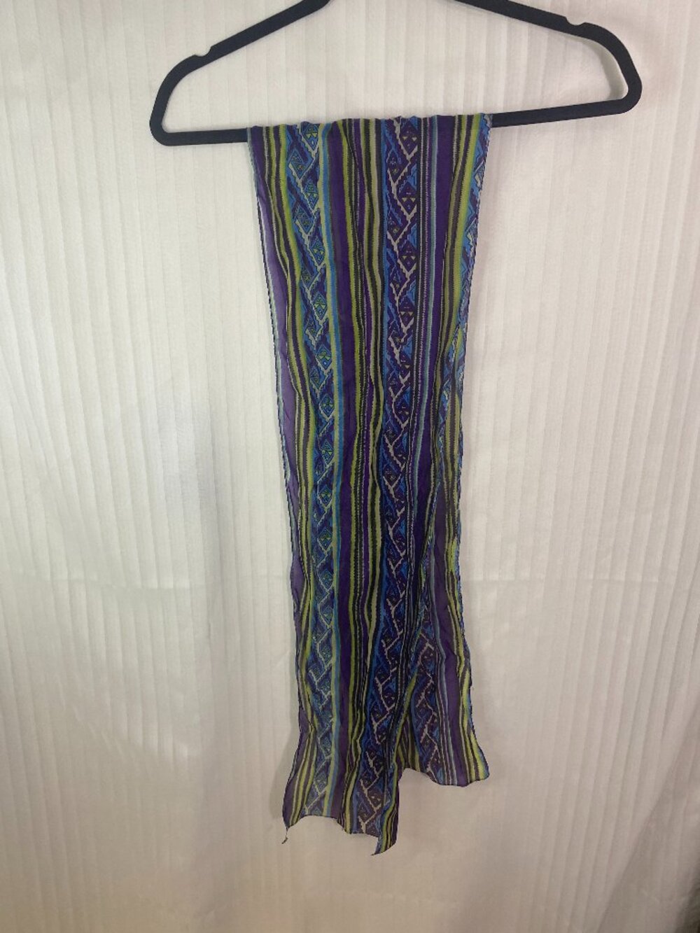 Vintage Boho Sheer Scarf Purple Blue Green Tribal Stripe Lightweight Wrap Shawl